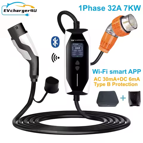 EVcharger4U AU/NZ Type 2 Portable EV Charger Station 6-32A 1Phase 7KW with 7M Cable APP Wifi Control