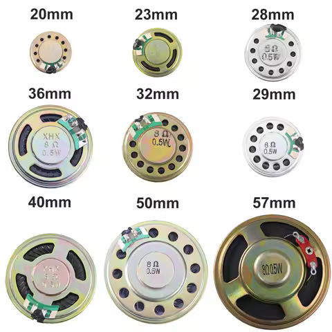 5PCS 0.5W 8ohm Speaker Mini Loudspeaker Diameter-20/23/28/29/32/36/40/50/57mm Iron Case Inner Magnet