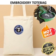 EMBROIDERY SULAM AAPE NOW BLUE BATHING APE LOGO TOTE BAG CANVAS BEIGE