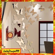 DIY 12pcs 3D Reflection Mirror Butterfly Wallpaper Sticker Butterfly Silver Decoration Home Room Art