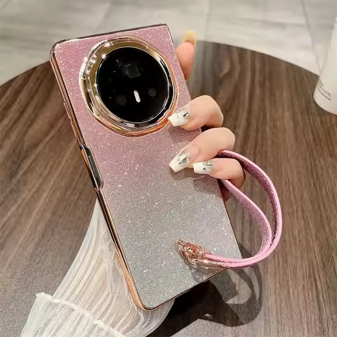 Bling Diamond Gradient Plating Cover For Honor Magic V3 Vs3 Vs2 V2 Wrist Hand Strap Phone Case