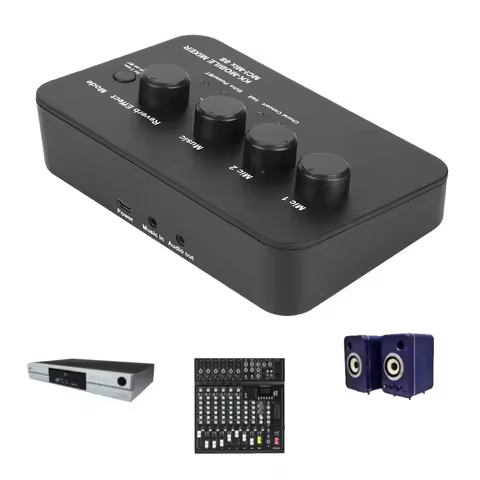 Portable Karaoke Microphone Mixer 3.5mm AUX BT Connection with 2 Mic Inputs Karaoke Sound Mixer for 