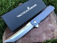 TACTICAL GEARZ Titanium Pocket Folding Knife for EDC! Solid Tc4 Titanium Handle! CPM-D2 Steel Tanto 