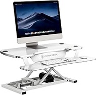 VersaDesk PowerPro - Electric Height Adjustable Standing Desk Converter - Sit to Stand Desktop Riser - Computer Workstation for Laptop and Dual Monitor - Made in USA - 36 inch Wide, White