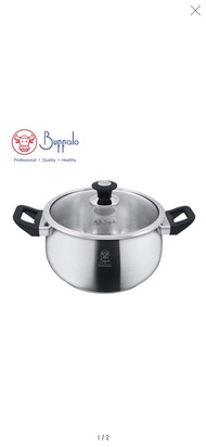 Buffalo 不銹鋼加厚底雙耳鍋連玻璃蓋24cm