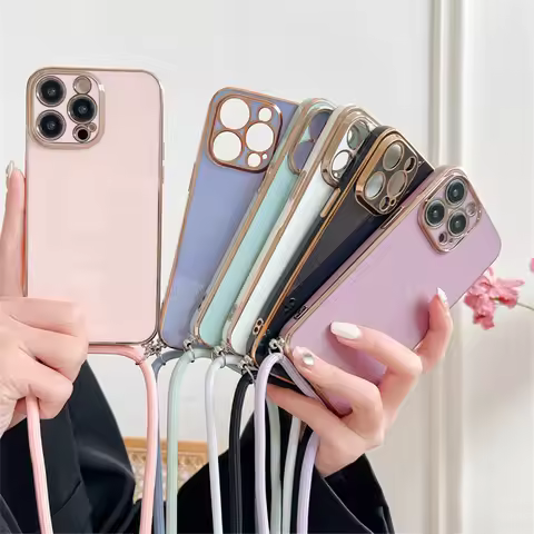 Fundas Redmi 14C 13C A3 4G Case Plating Crossbody Necklace Lanyard Cases For Xiaomi 14T 12T 13T POCO