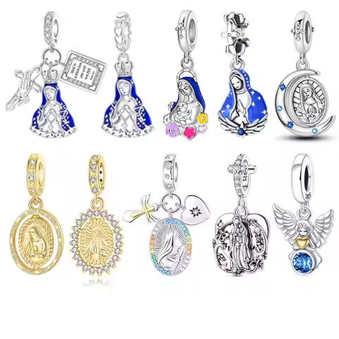 Original Charms Bead 925 Sterling Silver Inlaid Zirconium Nun Cross Angel Wing Pendants Fit Bracelet