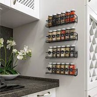 Black/Silver Metal Spice Rack, No Drill Mark Wall Mount Or Screw Installation, Space Saving Spice Ja