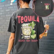 Comfortable Dark Grey Tequila Print Drop Shoulder Short Sleeve Round Neck Regular T Shirt For Women 