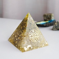 【白晶、金髮晶】奧根水晶能量金字塔Orgonite 8x8 cm