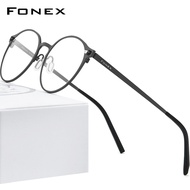 FONEX Pure Titanium Eyeglasses Frame Women Retro Round Prescription Glasses New Men Optical Screwless Eyewear 8530