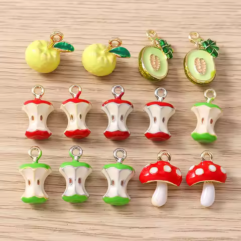 Tusember 5pcs Lovely Pendants Mushroom Pomelo Cantaloupe Apple Dangle Charm Beads for DIY Sterling B