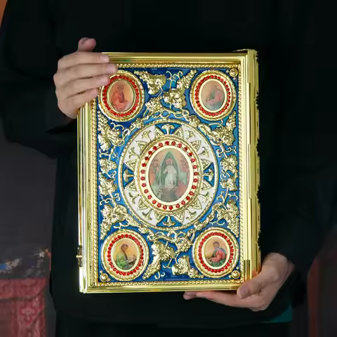 New Orthodox Church Bible Gospel Cover, Handmade Oil Drop Coloring Decorative Alloy Protective Shell
