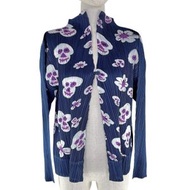 PLEATS PLEASE Issey Miyake PP13-JO724 骷髏花印花高領開襟衫，海軍藍，4碼，日本製造，正品，女款，成色極佳。