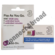 Three UK Europe 12GB SIM Card