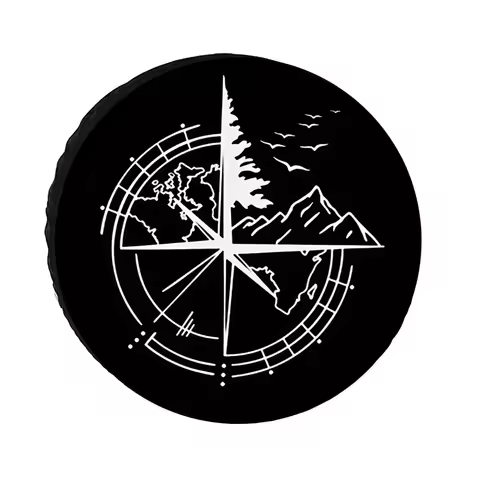 Black And White Minimalist Compass River Pattern, Windproof Dustproof Tire Protector Cover, Spare Ti