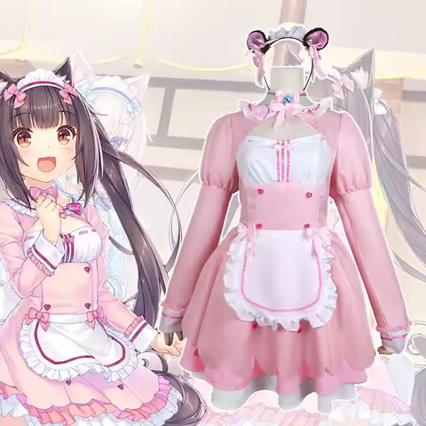 NEKOPARA Chocola Maid Dresses Cosplay Chocola Vanilla Cute Pink Dress Halloween Cosplay Chocola Vani