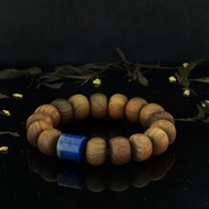 綠檀香木算盤珠 + 青金好運珠 16mm 手鍊