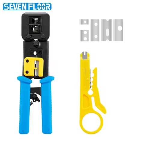 Pass Through RJ45 Crimping Tool Kit for Cat5 Cat5e Cable with Wire Stripper Cutter Network LAN Crimp