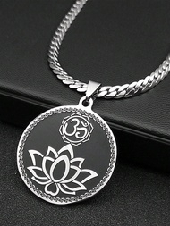 Lotus Yoga OM Pendant Necklace For Women Men Stainless Steel Silver Color Buddhist Lucky Amulet Chai