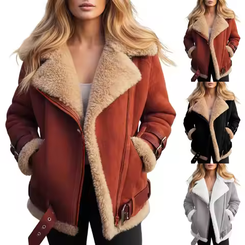 Winter Suede Lambs Wool Jacket Women Fur Leather Coats Thick Warm Shearling Coat Vintage Casual Park