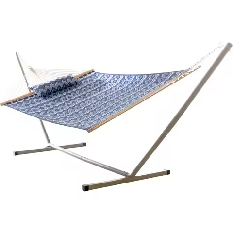 Ikat Pattern 2-Person Weather-Resistant Hammock Set with Stand and Pillows, 10ft x 52in, 350 lbs Cap