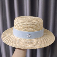 Mũ Cói Đan Đỉnh Bằng GAUCHO Tag M Kép Đai Màu Pastel