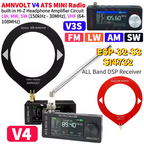 AMNVOLT V4 ATS MINI SI4732 Radio ALL Band DSP Radio FM AM SSB LSB USB Receiver V3S Radio with Headph