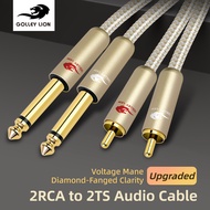 GOLLEY LION อัพเกรดสายเคเบิล2X6.35มม. เป็น2RCA แจ็คตัวผู้ขนาด1/4นิ้วเป็น2อะแดปเตอร์แยกสายวิทยุ RCA ต