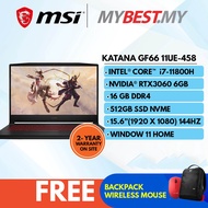 MSI KATANA GF66 11UE-458MY 15.6" GAMING LAPTOP (I7-11800H, 16GB, 512GB, RTX3060, WIN10)