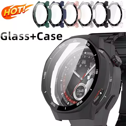 Case for Huawei Watch GT 5/GT5 Pro 46mm Tempered Glass Screen Protector&Hard PC Protective Bumper Hu