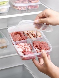 1入組4格食物儲存盒，可攜式隔層冰箱冷凍庫組織者，可分裝肉、洋蔥、薑等食材，清晰的廚房工具