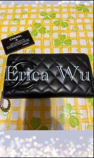 Chanel 93%新 真品 西班牙製 康朋 A50078 黑色 菱格 拉鍊長夾