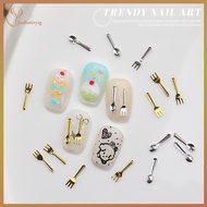 TERY 50Pcs Mixed Ins Niche Tableware Series Spoon Fork Nail 3D Metal Nail Mold Nail Decorations DIY 