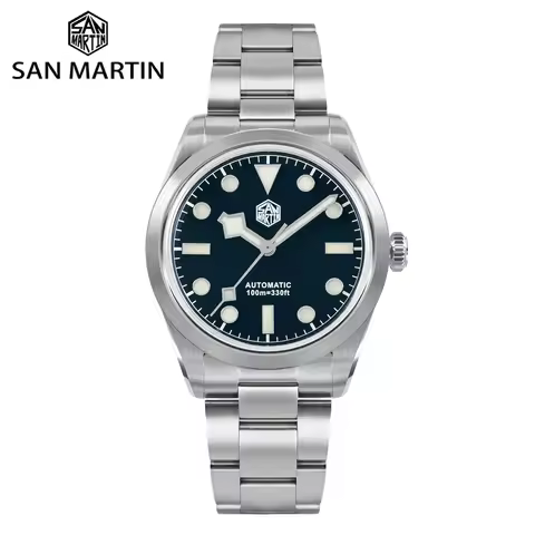 San Martin 38mm Vintage Men Sport Watch Enamel Dial Snowflake Hands NH35 Luxury Explore Automatic Me