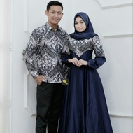 batik couple gamis terbaru kombinasi polos couple gamis syar'i - kmj panjang d m