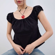 Theremin Betty top เสื้อลูกไม้แขนตุ๊กตาเข้ารูปตกแต่งลูกไม้ (Pink black)