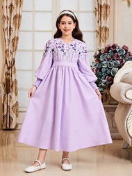 Vestido Largo De Manga Larga Y Flores Dulces Y Elegantes Para Niñas Preadolescentes Para La Primavera