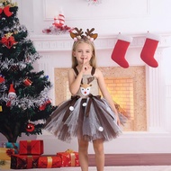 Cartoon Deer Sequined Gauze Pettiskirt Christmas Elk Girls Dress Holiday Performance Costume uuu6.7