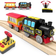 Motorized Train for Wooden Track, Remote Control Train with Magnetic Connection, Battery Operated Lo