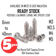 M3 M3.5 M4 M5 (6mm - 40mm) Self Tapping Screw Philips Pan Round Head Phillips Cross Screw Stainless Steel 304 DIN7981