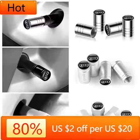 Valve Stems Caps 4pcs 3D Metal Car Wheel Tire Valve Caps Tyre Rim Stem Covers Accessories For Audi O