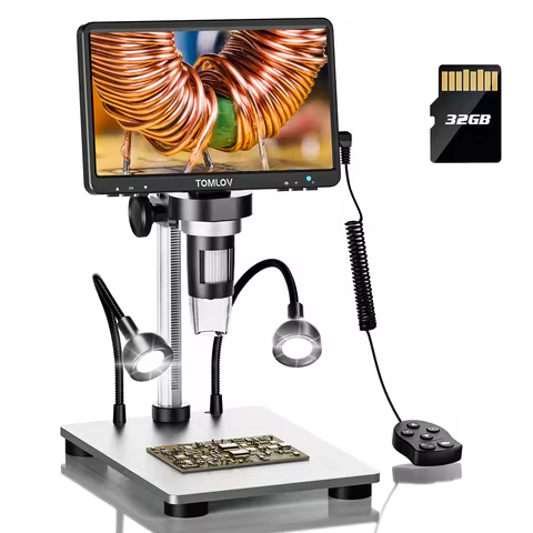 TOMLOV DM9 Digital USB Electronic Microscope 1080P 7" LCD Display 1200X Magnification Microscopio fo