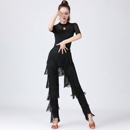 aaab Womens Dancewear Elastic Waistband Tassel Latin Dance Pants Tango Cha-Cha Performance Costume T