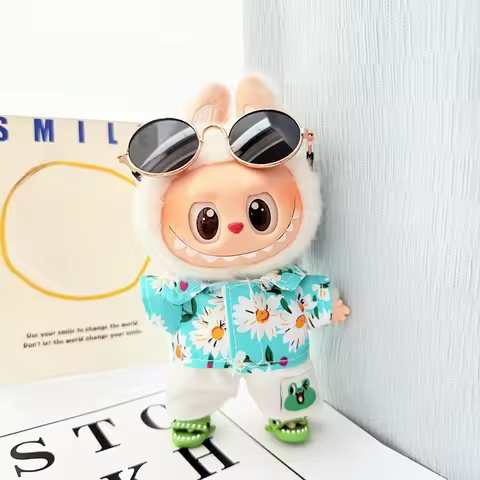 1 Set Hawaii Original Luxury Clothes for Labubu V1 V2 Cute Shark Duck Shoes Shirt Pants Glasses Beac