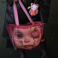 Ratswaiiy 1Pcs Cute KT Cat Shopping Handbag HelloKitty Y2K Baddie Aesthetic Double-sided Large Capac