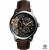 FOSSIL手錶 男士機械錶 ME1163 咖色皮帶錶 時尚潮流防水男錶 雙機芯鏤空自動機械錶 歐美休閒商務腕錶大錶盤44mm