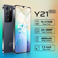 โทรศัพท์มือถือ Y21 7.0นิ้ว 12GB+512GB HD หน้าจอเต็ม โทรศัพท์มือถือราคาถูก 4G/5G การ์ดคู่ WiFi Smartphone COD