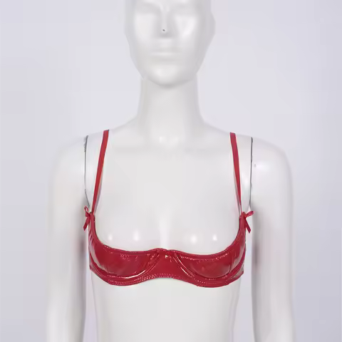 Womens Lingerie Porno Open Chest Bra Underwear Glossy Patent Leather Underwired Brattle Adjustable S