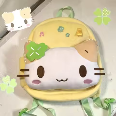 NEW Masyumaro Fluffy Fuwa Nyanko Cat Backpack Bag Anime Cute Plush Schoolbag Pencil Bag Case Childre